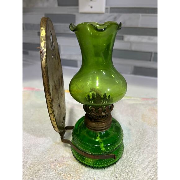 Vintage Stock Mini Oil Lamp with Dark Green Font and Light Green Glass Topper - Picture 3 of 6